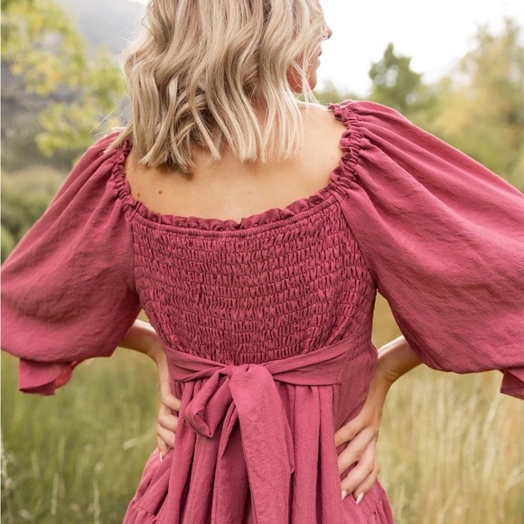 NWT Jovi Lynn Smocked Midi Dress with Pockets - Deep Pink Berry - Picture 8 of 8